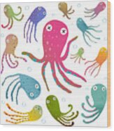 Colorful Octopus Isolated On White Wood Print
