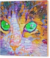 Colorful Paint Daubs Kitten Green Eyes Wood Print