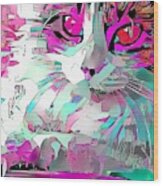 Colorful Pink Cat Etch Wood Print