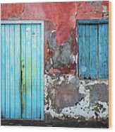 Colorful Wall, Door And Shutters Wood Print