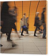 Commuters On Modern Subway With Orange Wood Print