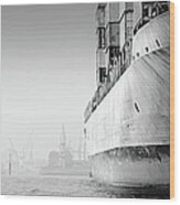 Container Ship And Small Towboat Wood Print