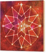 Cosmic Geometric Seed Of Life Crystal Red Lotus Star Mandala Wood Print