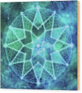 Cosmic Geometric Seed Of Life Crystal Turquoise Lotus Star Mandala Wood Print