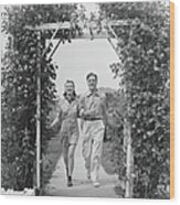Couple Walking On Footpath Towards Rose Wood Print