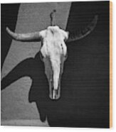 Cow Skull - Black And White Wood Print