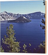 Crater Lake And Wizard Island Wood Print