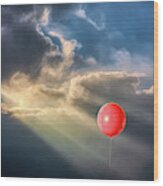 Crepuscular Red Balloon Wood Print