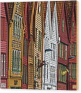 Crooked Houses In Bergen, Norway Wood Print