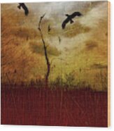 Crows In The Sunset Wood Print