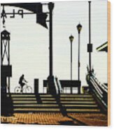 Cyclist At Sunrise, Ocean City Boardwalk Wood Print