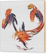 Dance Of The Birds Orange Wood Print