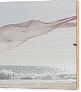 Dancer Leaping On Beach Wood Print
