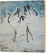 Dancing Cranes Wood Print