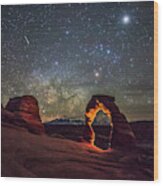 Delicate Arch And The Milky Way Wood Print