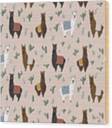 Delightful Alpacas Pattern Ib Wood Print
