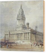 Design For Leeds Town Hall, 1854 Watercolor Wood Print