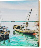 Dhow Sail Boats Zanzibar Tanzania 3735 - Coastal Ocean East Africa Wood Print
