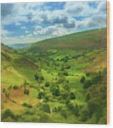 Digital Oil Painting Of The View Down Valley From Top Of Pistyll Wood Print