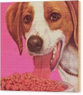 Dog Eating Dog Food Wood Print