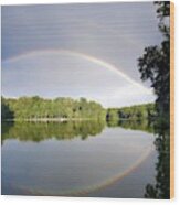 Double Rainbow Over The Lake Wood Print