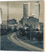 Downtown Tulsa Skyline - Sepia Cityscape Wood Print