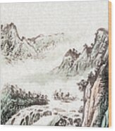 Drawing Of A Mountain Landscape Wood Print