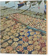 Dried Fish And Fishing Boats Wood Print