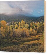 Early Morning Panorama Of Changing Aspens And Picacho Peak - Twomile Reservoir - Santa Fe New Mexico Wood Print