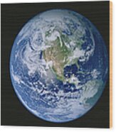 Earth With North America Prominent Wood Print