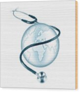 Earth Wrapped With Stethoscope Wood Print