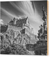 Edinburgh Castle Scotland Black And White Wood Print