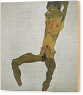 Egon Schiele Sitzender Mannerakt -selbstdarstellung- Seated Male Nude -self-portrait-, 1910. Wood Print