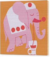 Elephant Drinking Wood Print
