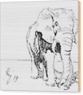 Elephant In Bright Sunlight Drawing Wood Print