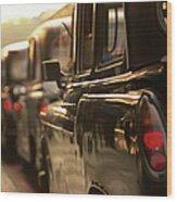 England, London, Row Of Parked Taxis Wood Print