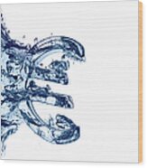Euro Symbol Plunging Into Blue Water Wood Print