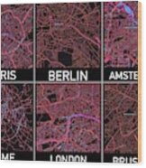 European Capital Cities Maps Wood Print