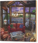 Evening In The Cabin Wood Print