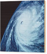 Eye Of A Storm Over Earth Viewed From Wood Print