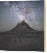 Factory Butte Under The Night Sky Wood Print
