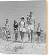 Family On Five, In Bathing Suits Wood Print