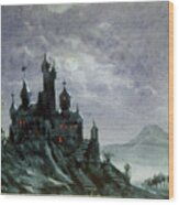 Fantasy Castle In Moonlight I Wood Print