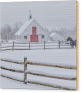 Farm In The Snow Wood Print