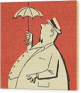 Fat Man Holding Tiny Umbrella Wood Print