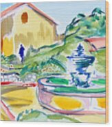 Father Serra Statue And Fountain, Carmel Mission Wood Print