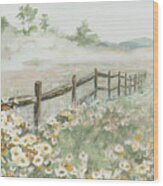 Fence With Flowers Wood Print