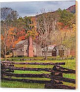 Fences And Cabins Cades Cove Wood Print