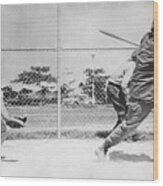 Fidel Castro Swinging Baseball Bat Wood Print