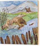 Fishing Bear Wood Print